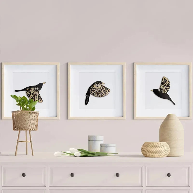 Wooden Bird Silhouette Wall Art Set – 5-Piece Vintage Home Decor