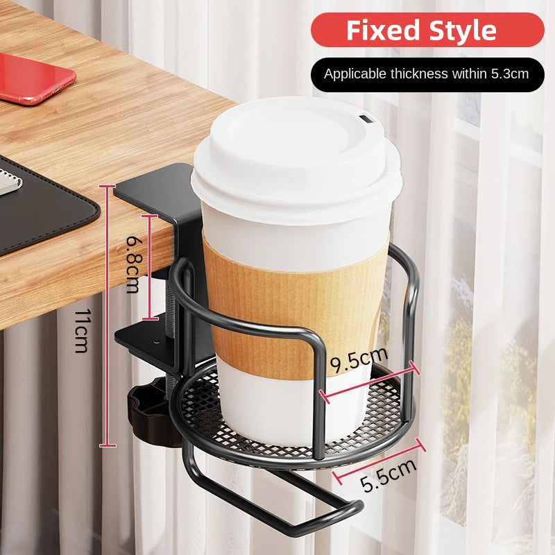 Clamp-On Desk Cup Holder – 360° Rotating No-Drill Drink Holder