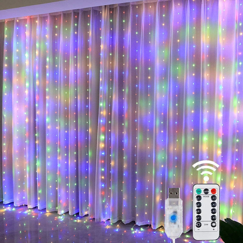Festive LED Curtain String Lights – 8 Modes USB Powered Fairy Lights for Christmas & Holiday Decor