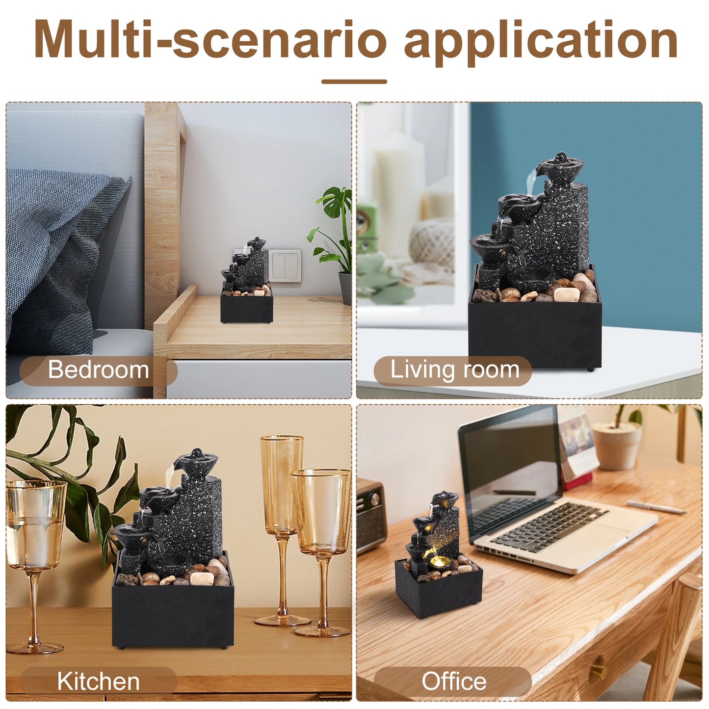Desktop Waterfall Relaxation Fountain – LED Meditation Decor