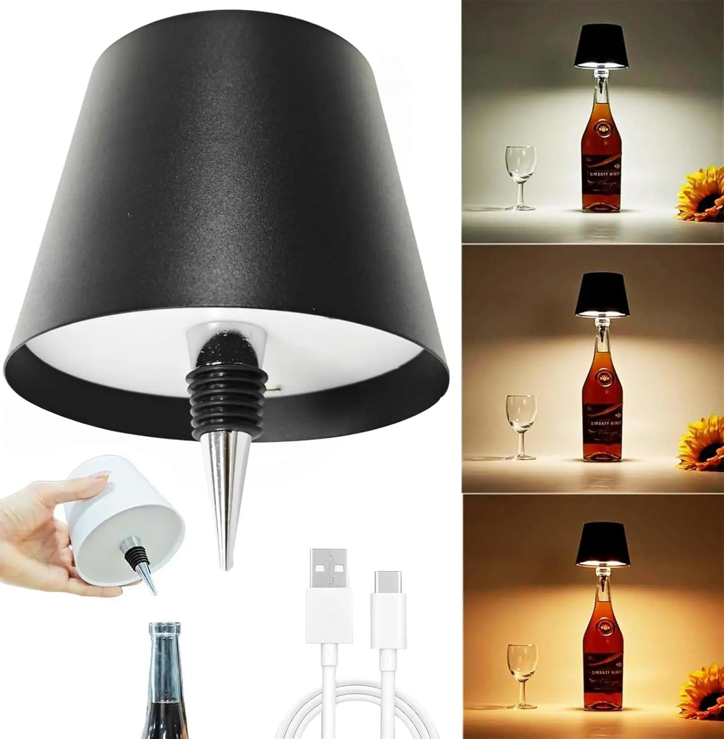Wireless Rechargeable Bottle Table Lamp – Touch Dimming Mood Light