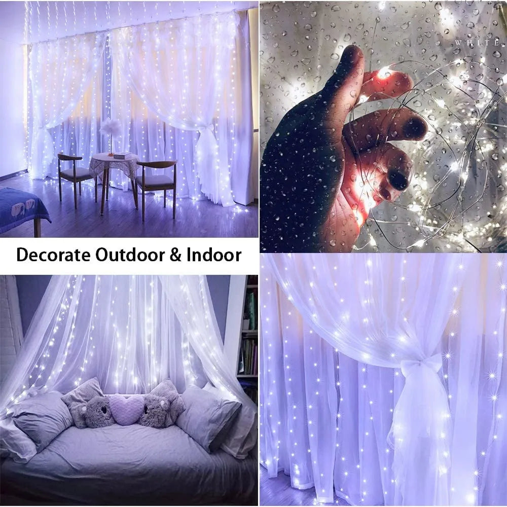 Festive LED Curtain String Lights – 8 Modes USB Powered Fairy Lights for Christmas & Holiday Decor