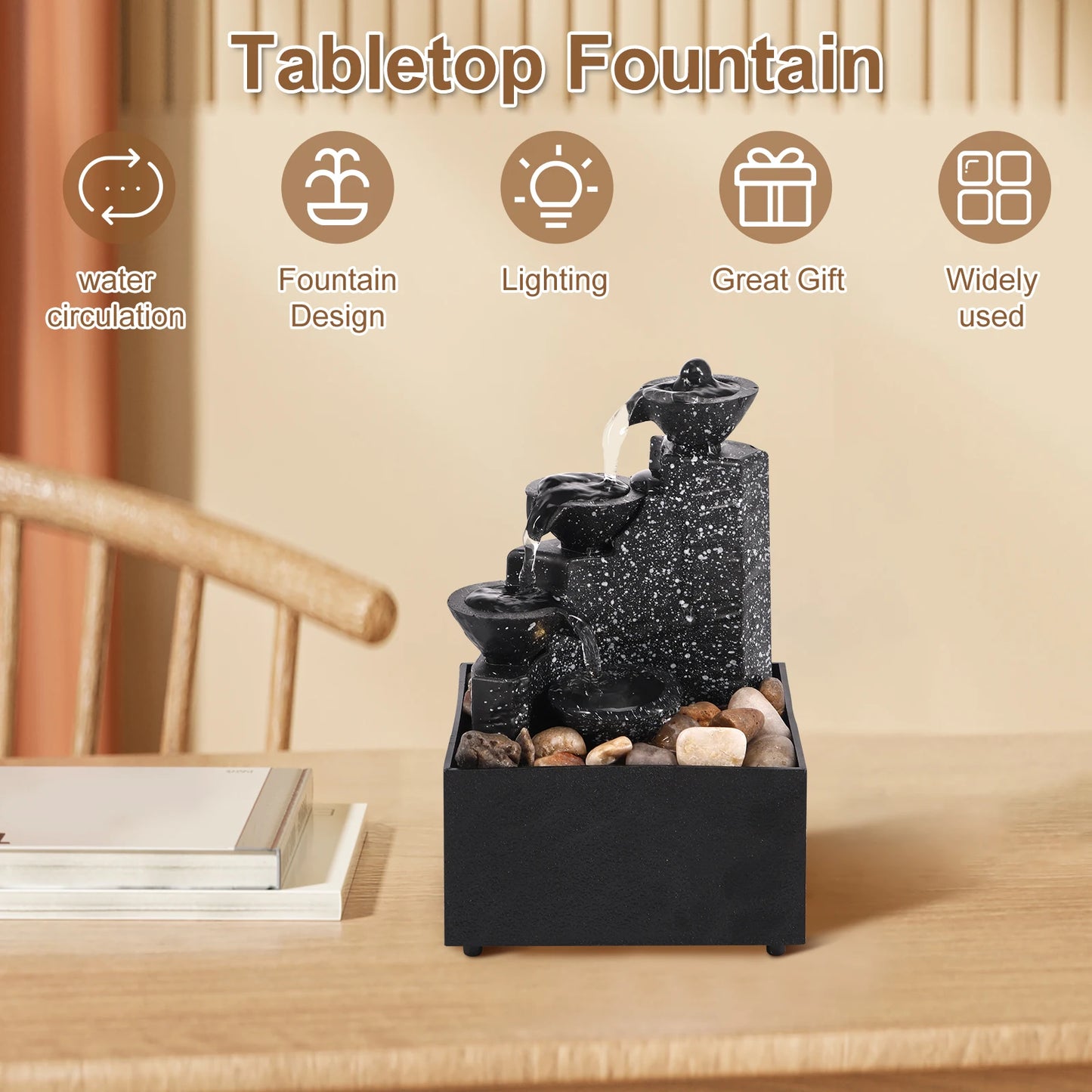 Desktop Waterfall Relaxation Fountain – LED Meditation Decor