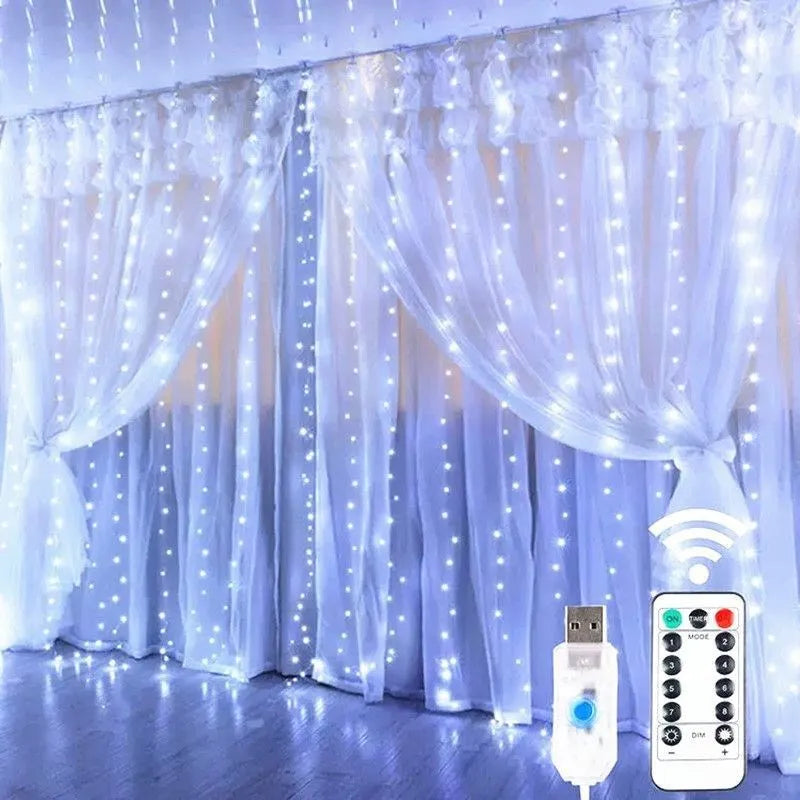 Festive LED Curtain String Lights – 8 Modes USB Powered Fairy Lights for Christmas & Holiday Decor