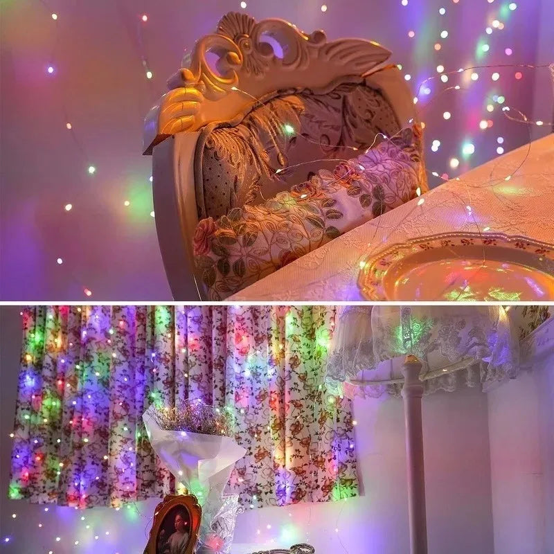 Battery-Powered Copper Wire String Lights – 10 to 100 LED Fairy Lights for Holiday & Event Decor