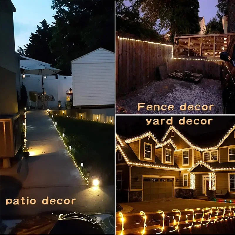 LED Solar String Lights Garden Waterproof Tube Rope Lamp Christmas Garland Fairy Lights For Outdoor Holiday Home Decoration