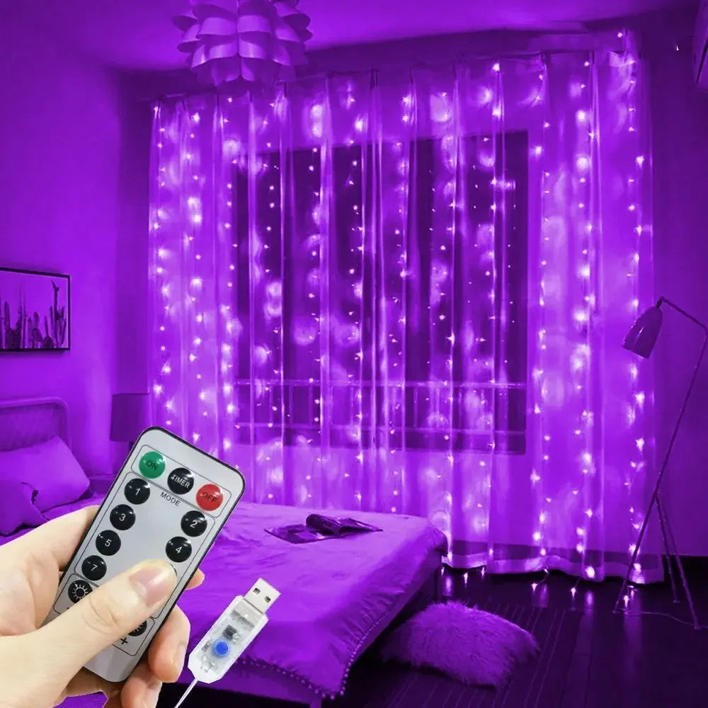 LED Curtain String Fairy Lights – USB 8-Mode Remote Control