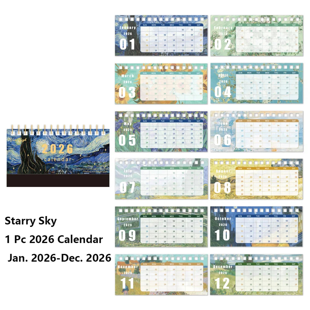 2026 Vintage Art Desk Calendar with Memo Notes