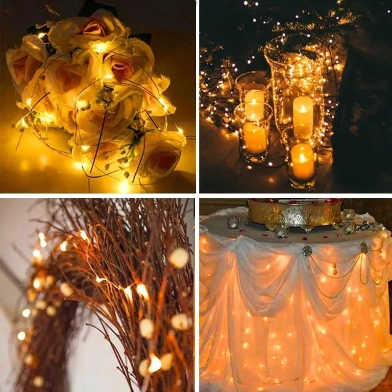 Battery-Powered Copper Wire String Lights – 10 to 100 LED Fairy Lights for Holiday & Event Decor