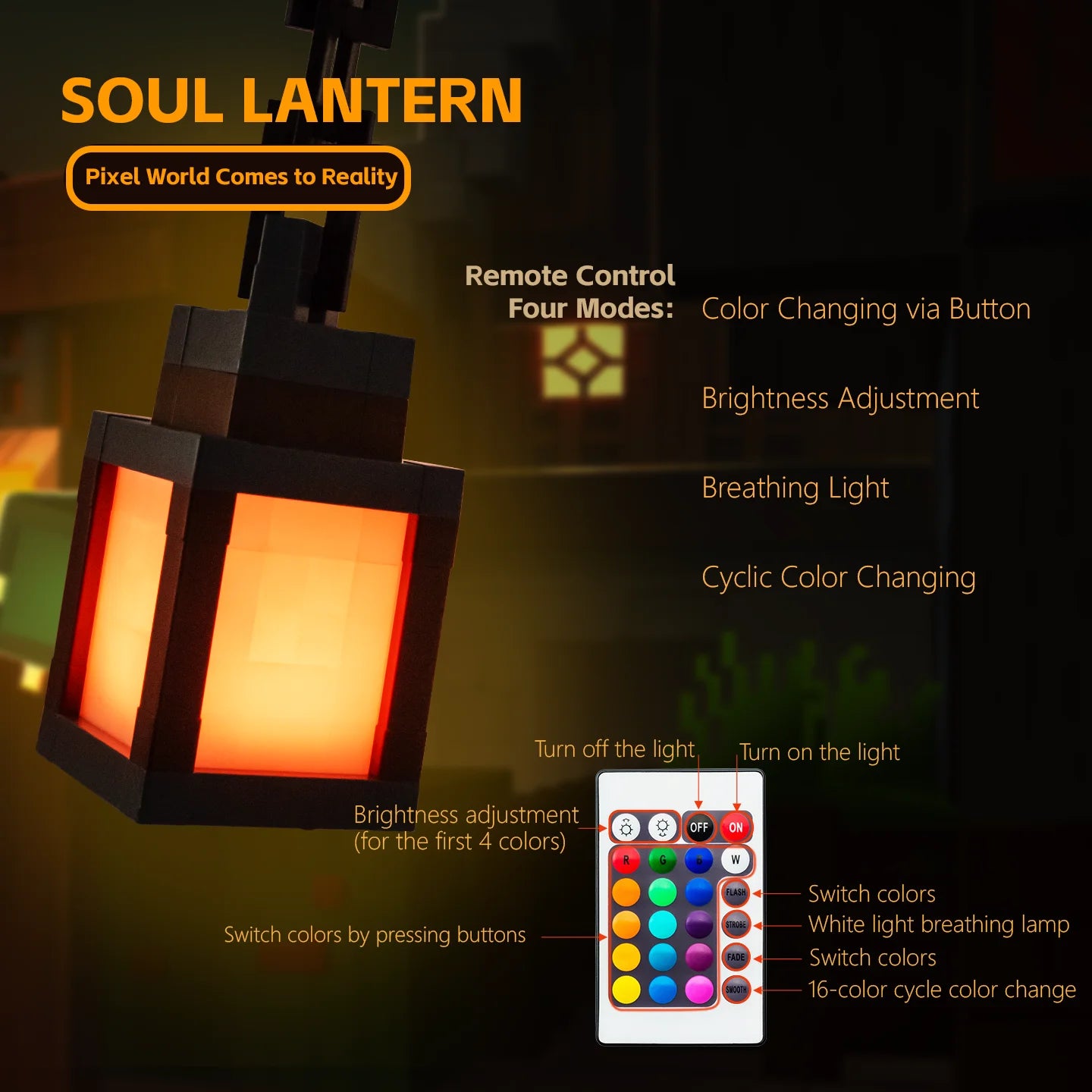 Pixel Style LED Night Light – 16-Color Retro Lantern Decor