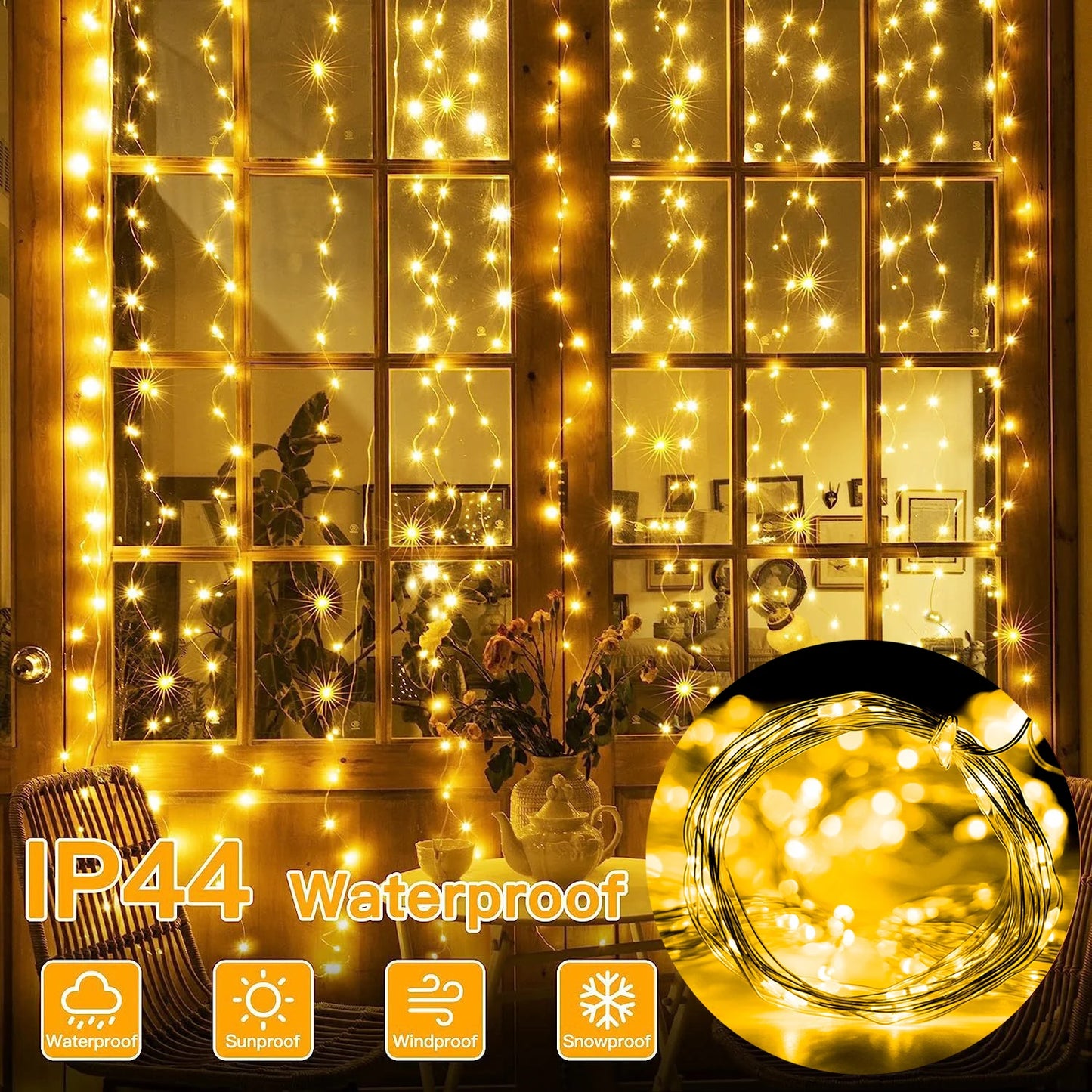 Festive LED Curtain String Lights – 8 Modes USB Powered Fairy Lights for Christmas & Holiday Decor