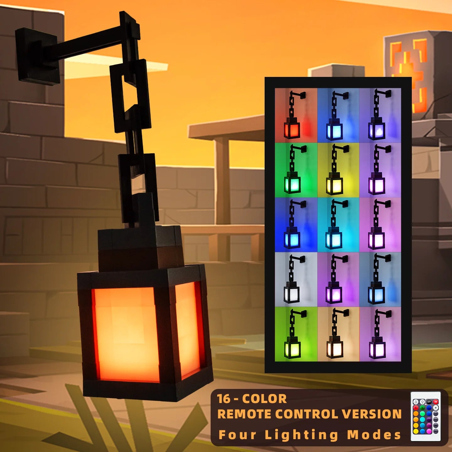 Pixel Style LED Night Light – 16-Color Retro Lantern Decor