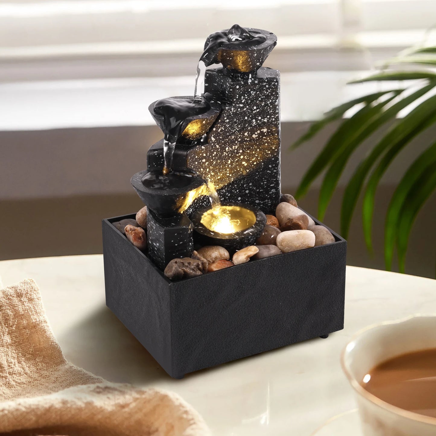 Desktop Waterfall Relaxation Fountain – LED Meditation Decor