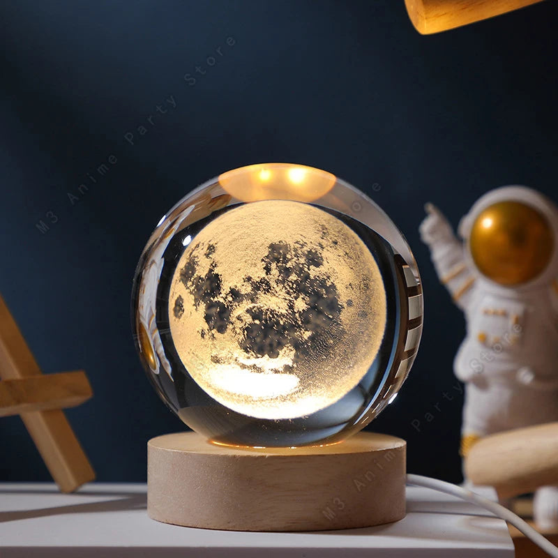3D Crystal Ball Night Light – Galaxy Moon Solar System LED Lamp