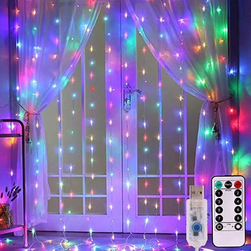 LED Curtain String Fairy Lights – USB 8-Mode Remote Control