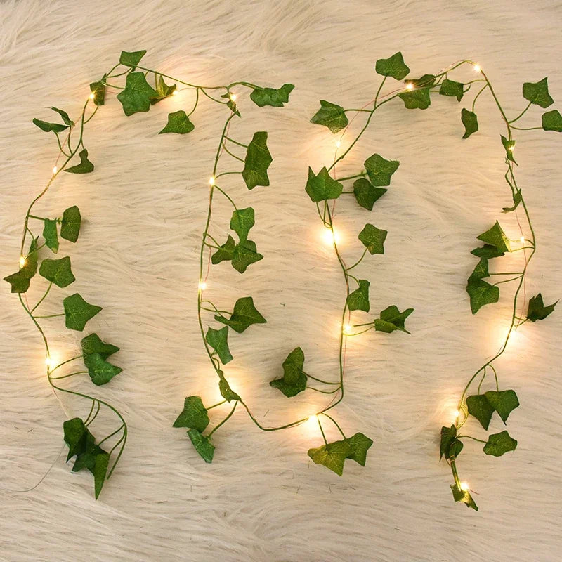 LED String Lights for Home Wedding Hanging Garland Artificial Plants Decor 2/5/10M Silk Leaves Fake Creeper Green Leaf Ivy Vine