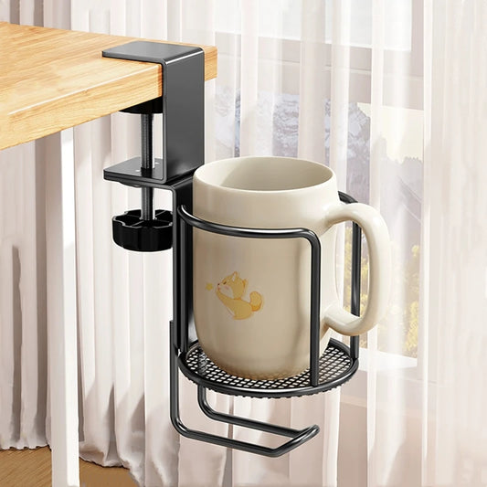 Clamp-On Desk Cup Holder – 360° Rotating No-Drill Drink Holder