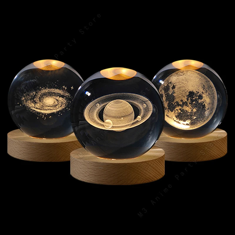 3D Crystal Ball Night Light – Galaxy Moon Solar System LED Lamp