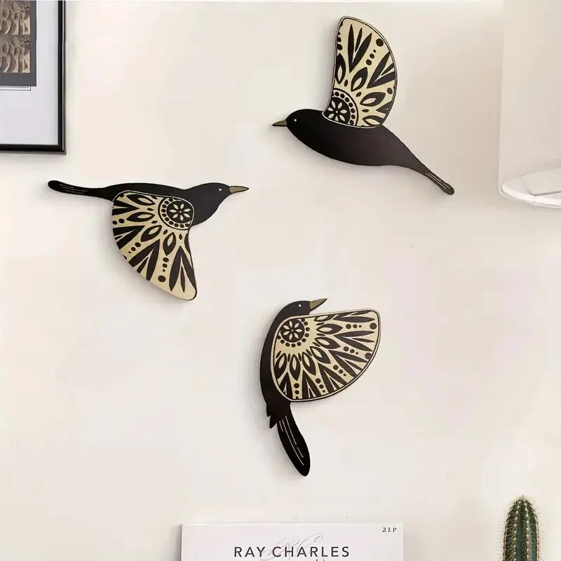 Wooden Bird Silhouette Wall Art Set – 5-Piece Vintage Home Decor