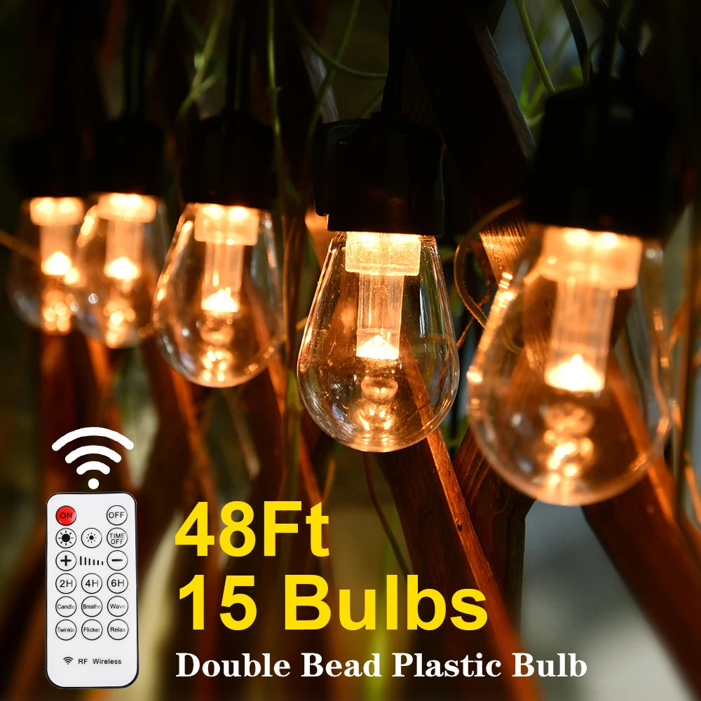 Premium Dimmable S14 Outdoor String Lights – IP65 Waterproof LED Patio Lights