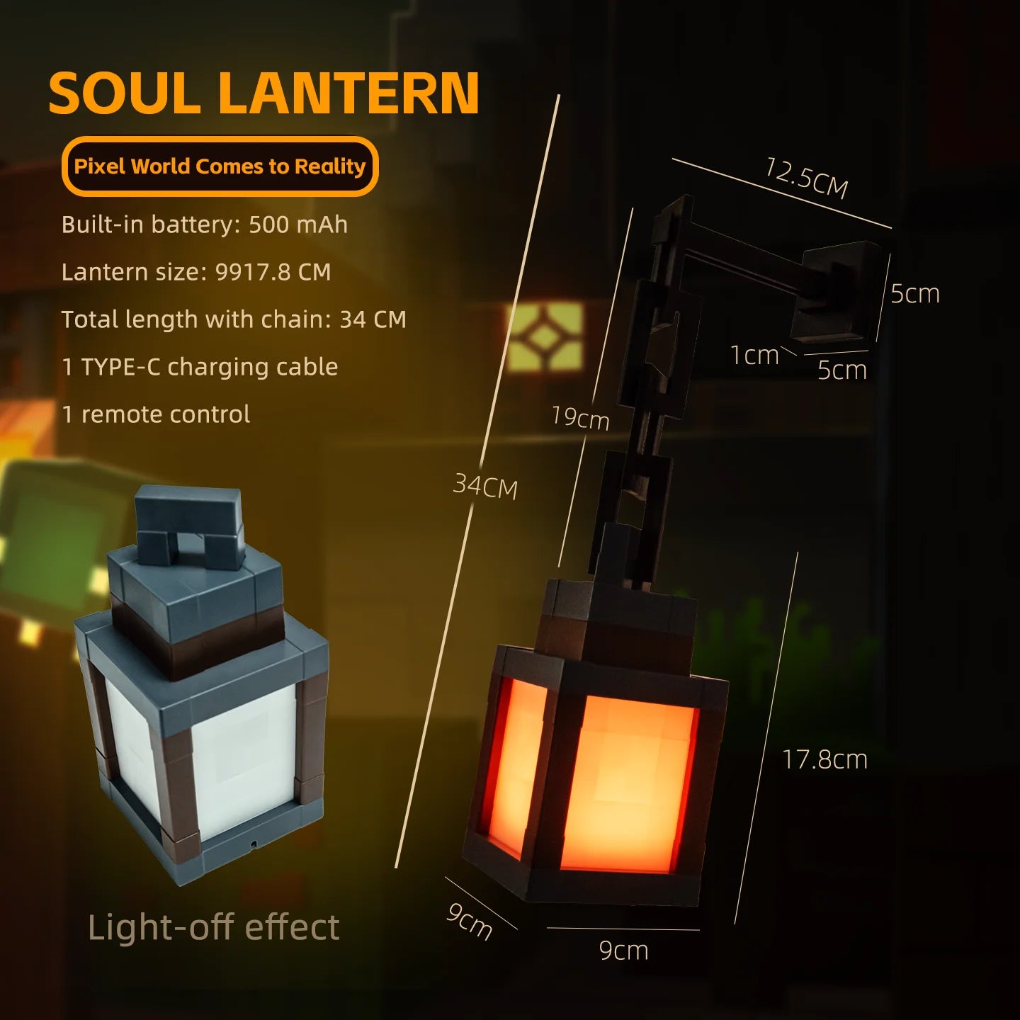 Pixel Style LED Night Light – 16-Color Retro Lantern Decor