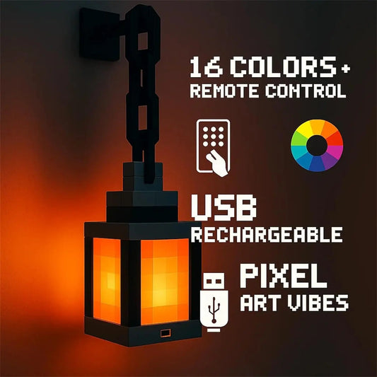 Pixel Style LED Night Light – 16-Color Retro Lantern Decor