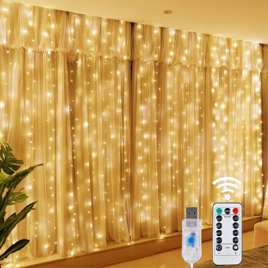 Festive LED Curtain String Lights – 8 Modes USB Powered Fairy Lights for Christmas & Holiday Decor