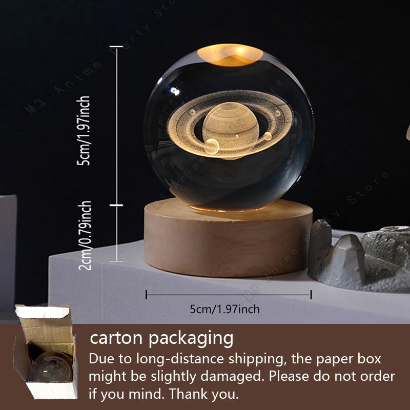 3D Crystal Ball Night Light – Galaxy Moon Solar System LED Lamp