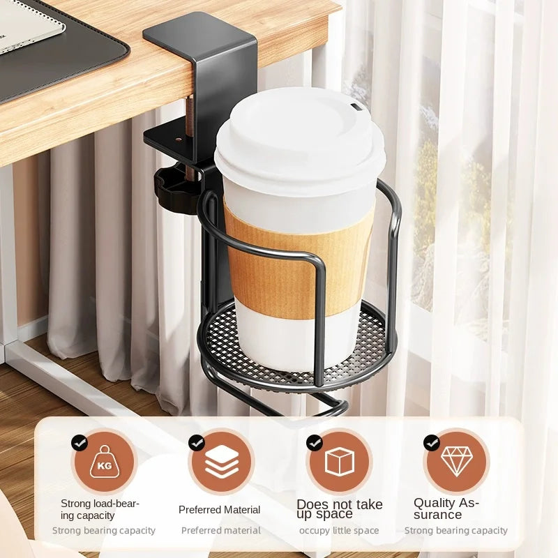 Clamp-On Desk Cup Holder – 360° Rotating No-Drill Drink Holder