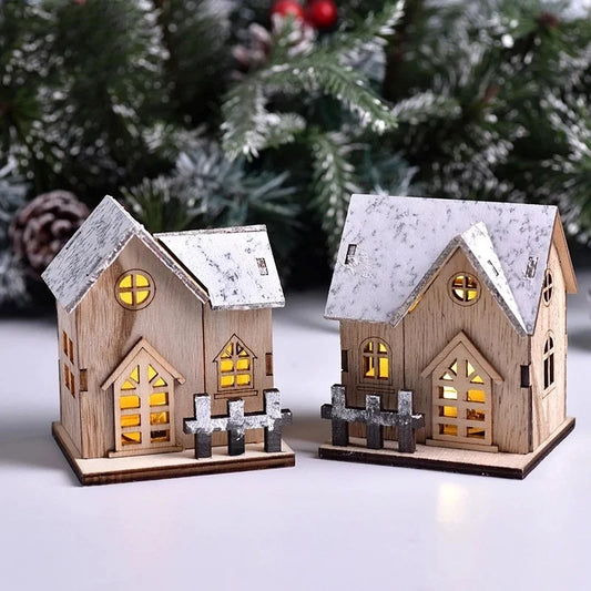 LED Light-Up Wooden Christmas Cabin – Festive Home Decor