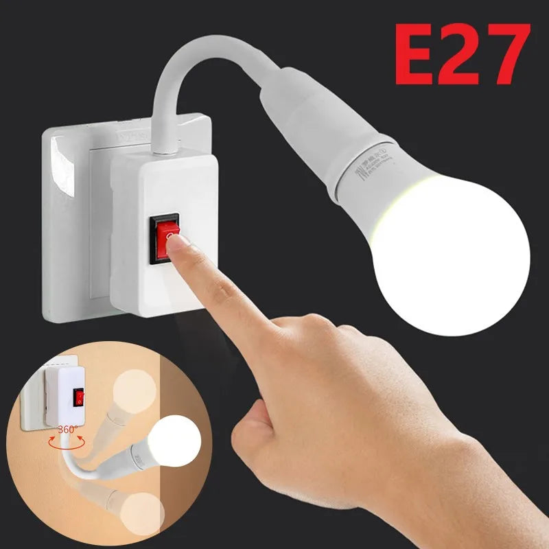 E27 Plug-In Rotary Lamp Socket Converter with On/Off Switch