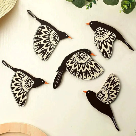 Wooden Bird Silhouette Wall Art Set – 5-Piece Vintage Home Decor