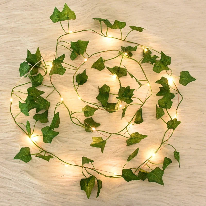 LED String Lights for Home Wedding Hanging Garland Artificial Plants Decor 2/5/10M Silk Leaves Fake Creeper Green Leaf Ivy Vine