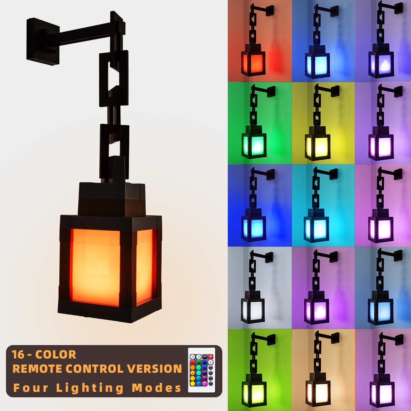 Pixel Style LED Night Light – 16-Color Retro Lantern Decor