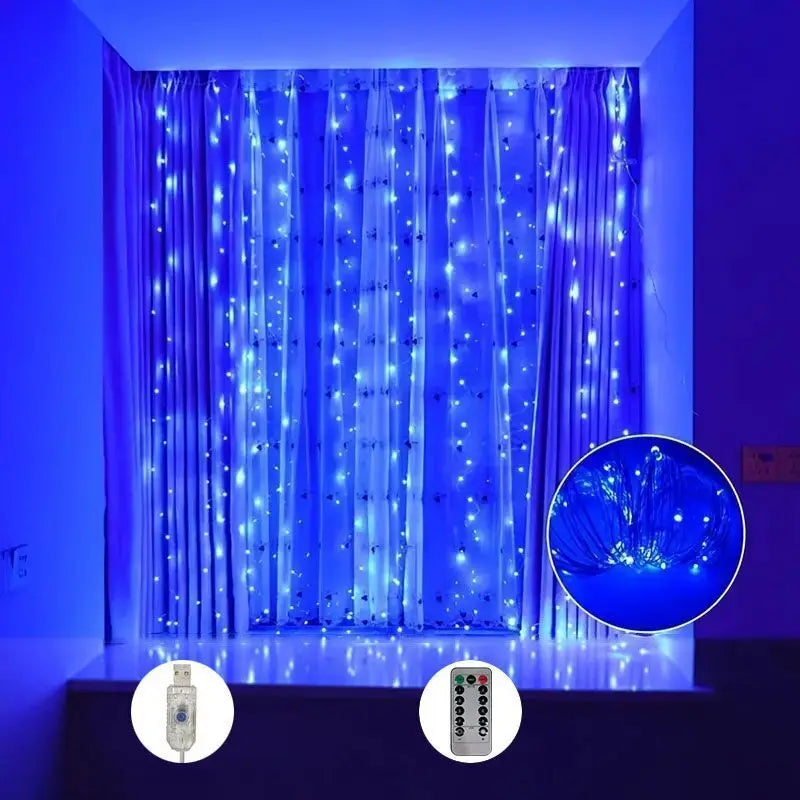 LED Curtain String Fairy Lights – USB 8-Mode Remote Control