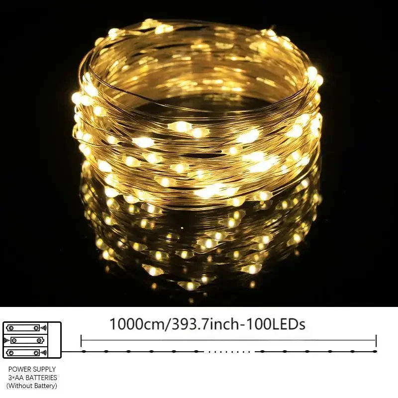 10M LED String Lights, Battery-Powered Hanging Lights, Perfect for Room Decoration and Home Accents, Festive Ambiance Lighting