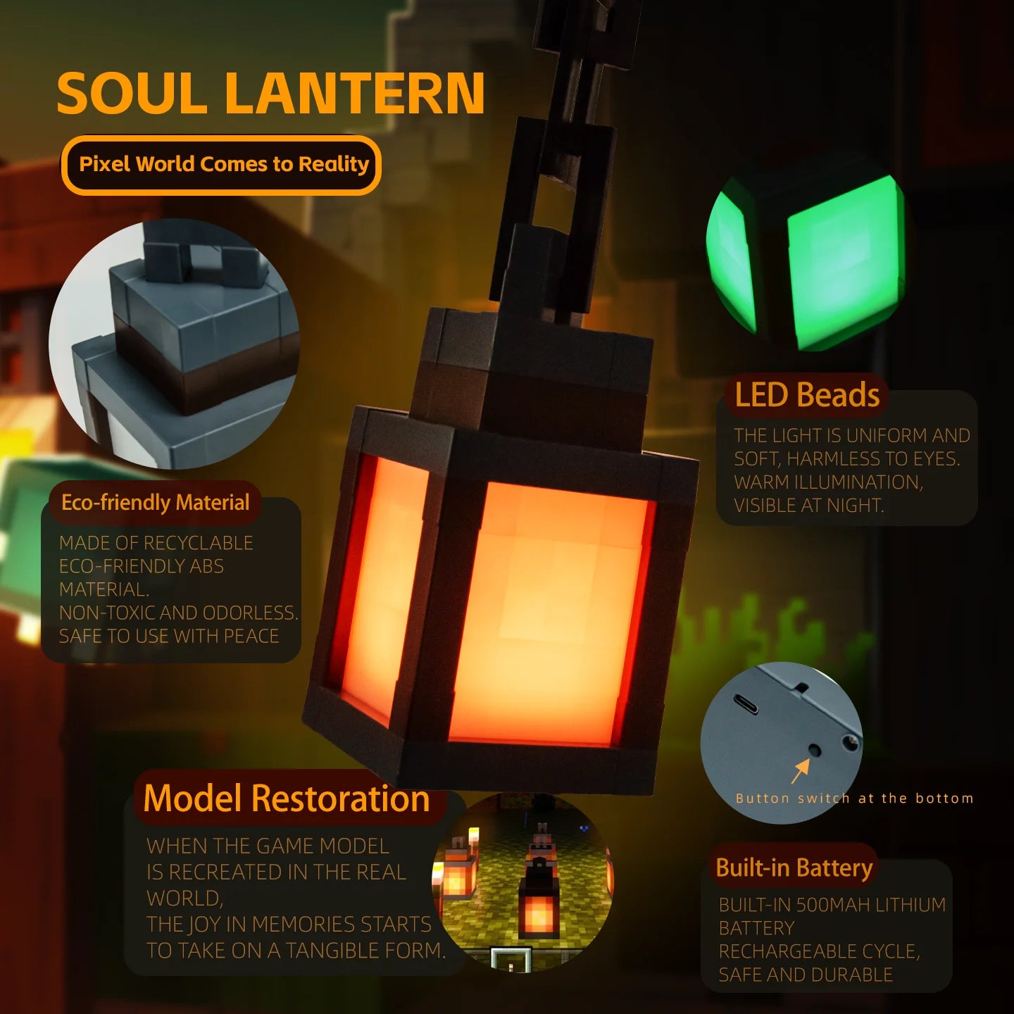 Pixel Style LED Night Light – 16-Color Retro Lantern Decor