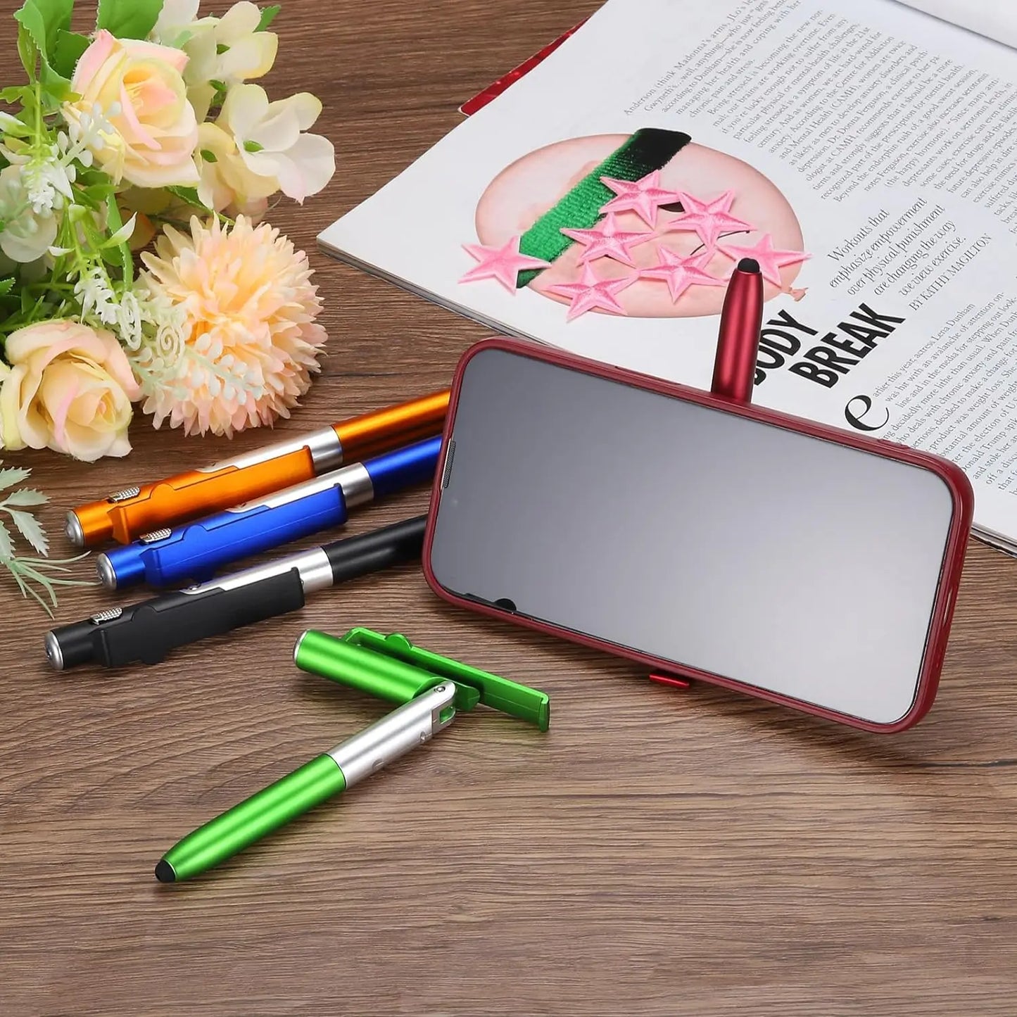 4-in-1 Multifunction Pen – LED Light, Phone Stand & Stylus