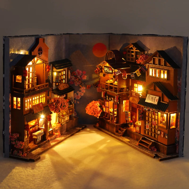 DIY Book Nook Diorama Kit – Miniature Bookshelf Insert with LED