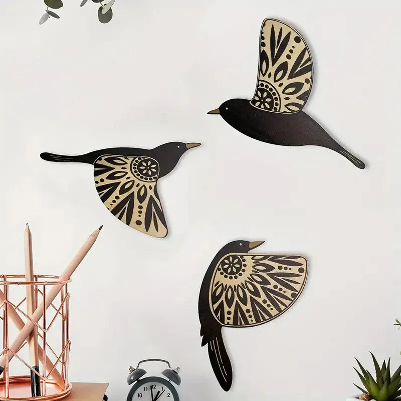 Wooden Bird Silhouette Wall Art Set – 5-Piece Vintage Home Decor