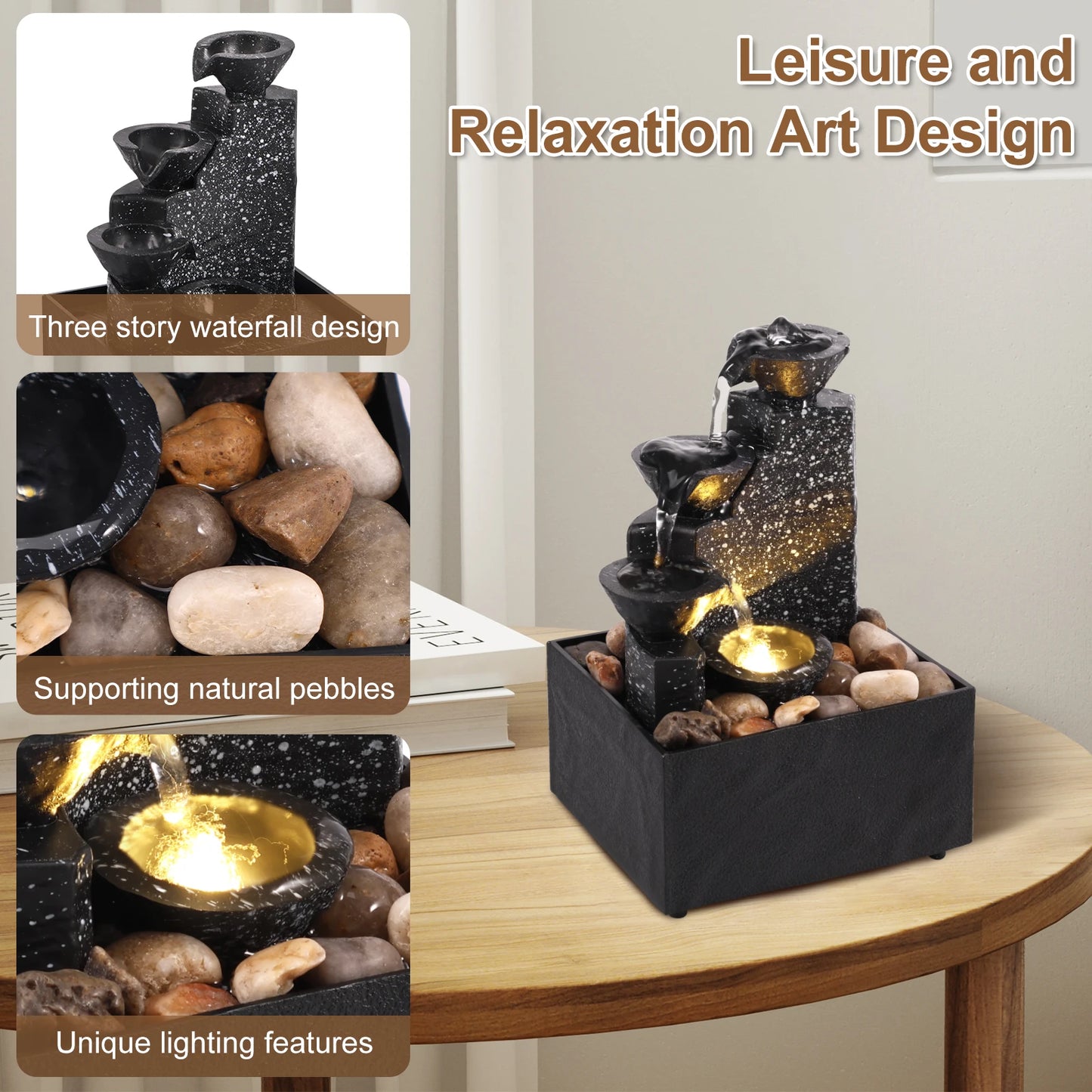 Desktop Waterfall Relaxation Fountain – LED Meditation Decor