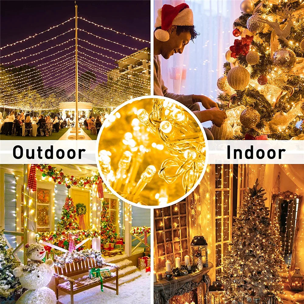 Holiday LED String Lights Outdoor Use 10/20/50m 220V EU/US Plug LED String Lights for Parties, Holidays, and Wedding Decorations