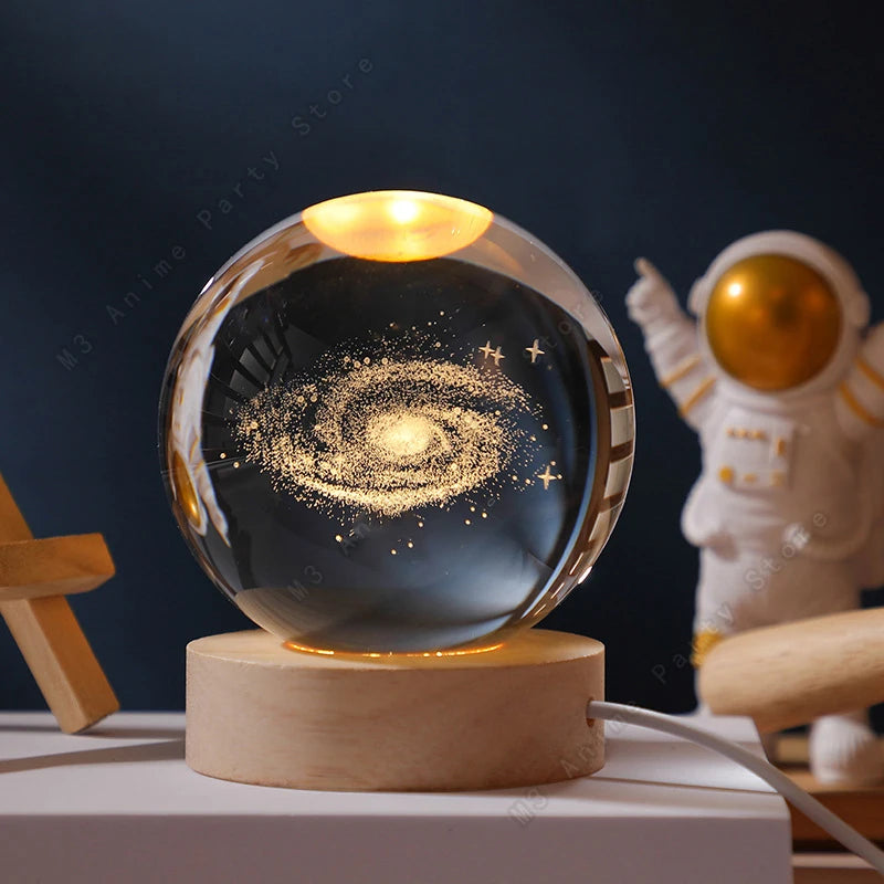 3D Crystal Ball Night Light – Galaxy Moon Solar System LED Lamp