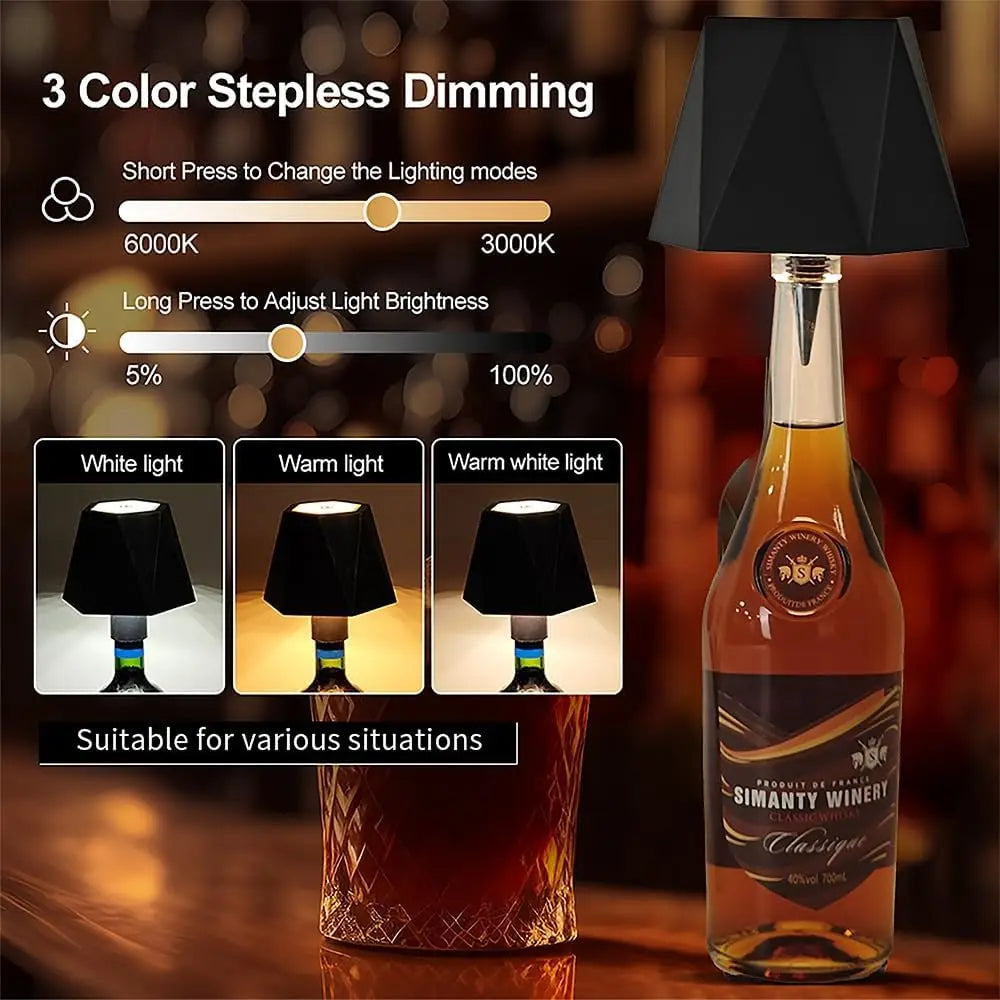 Wireless Rechargeable Bottle Table Lamp – Touch Dimming Mood Light