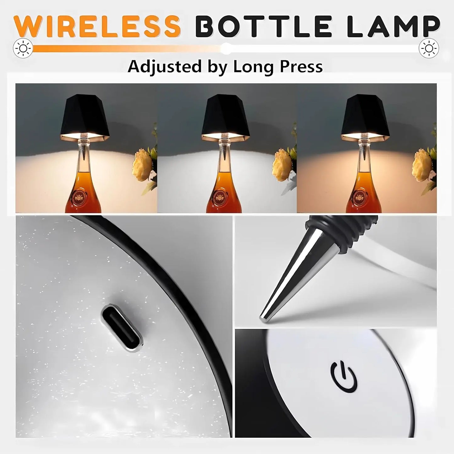 Wireless Rechargeable Bottle Table Lamp – Touch Dimming Mood Light