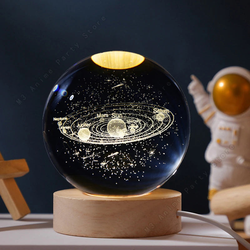 3D Crystal Ball Night Light – Galaxy Moon Solar System LED Lamp