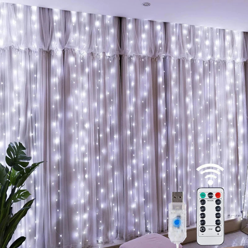 Festive LED Curtain String Lights – 8 Modes USB Powered Fairy Lights for Christmas & Holiday Decor