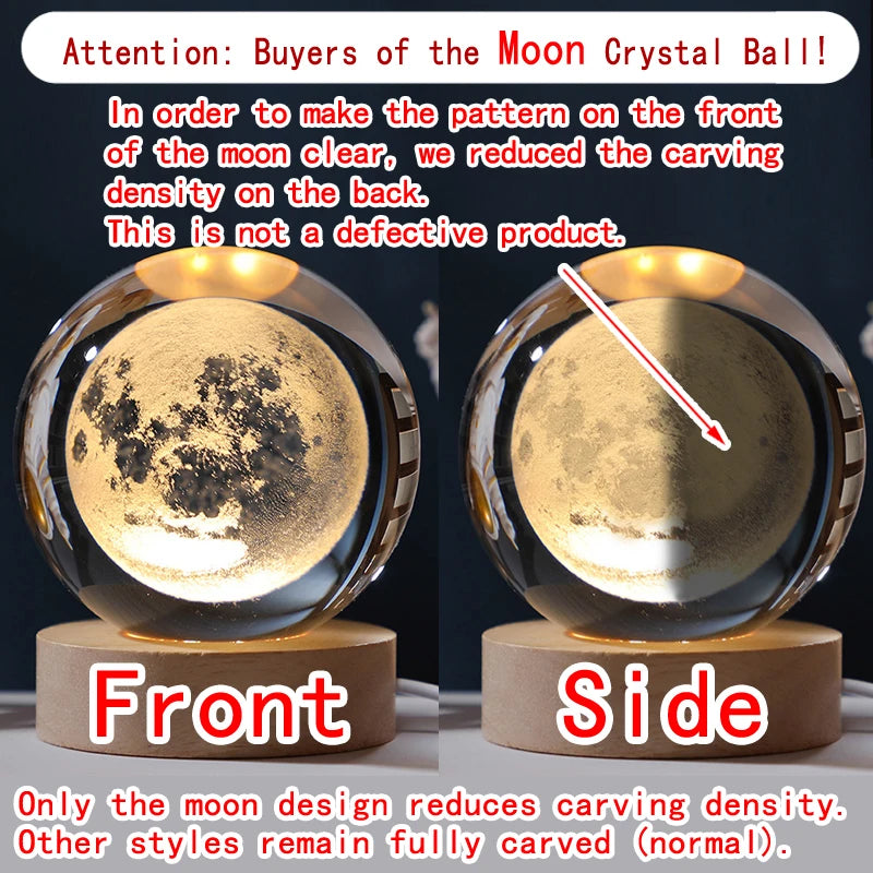 3D Crystal Ball Night Light – Galaxy Moon Solar System LED Lamp
