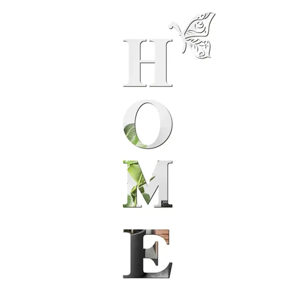 HOME 3D Mirror Letter Wall Stickers – Reflective Entryway Decor