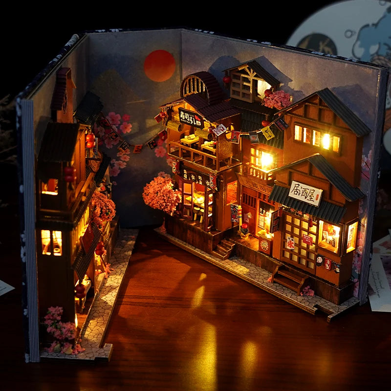 DIY Book Nook Diorama Kit – Miniature Bookshelf Insert with LED